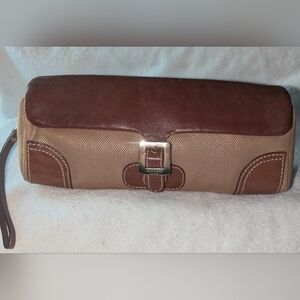 Kate Spade Brown and Tan Clutch Wristlet Bag with Decorative Buckle